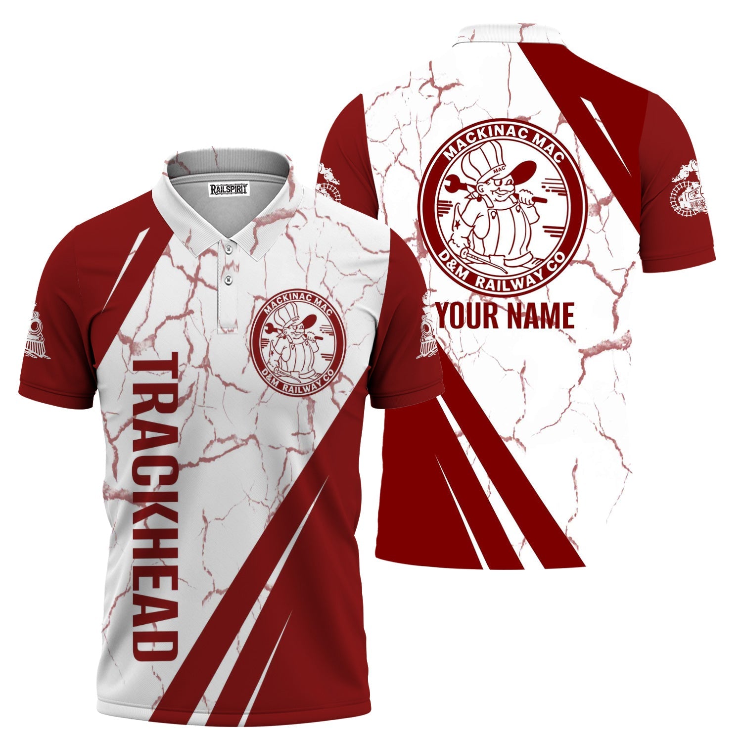 Railspirit Personalized Detroit & Mackinac Railroad Polo Shirt Crackle Texture Style Train Shirt For Trackhead