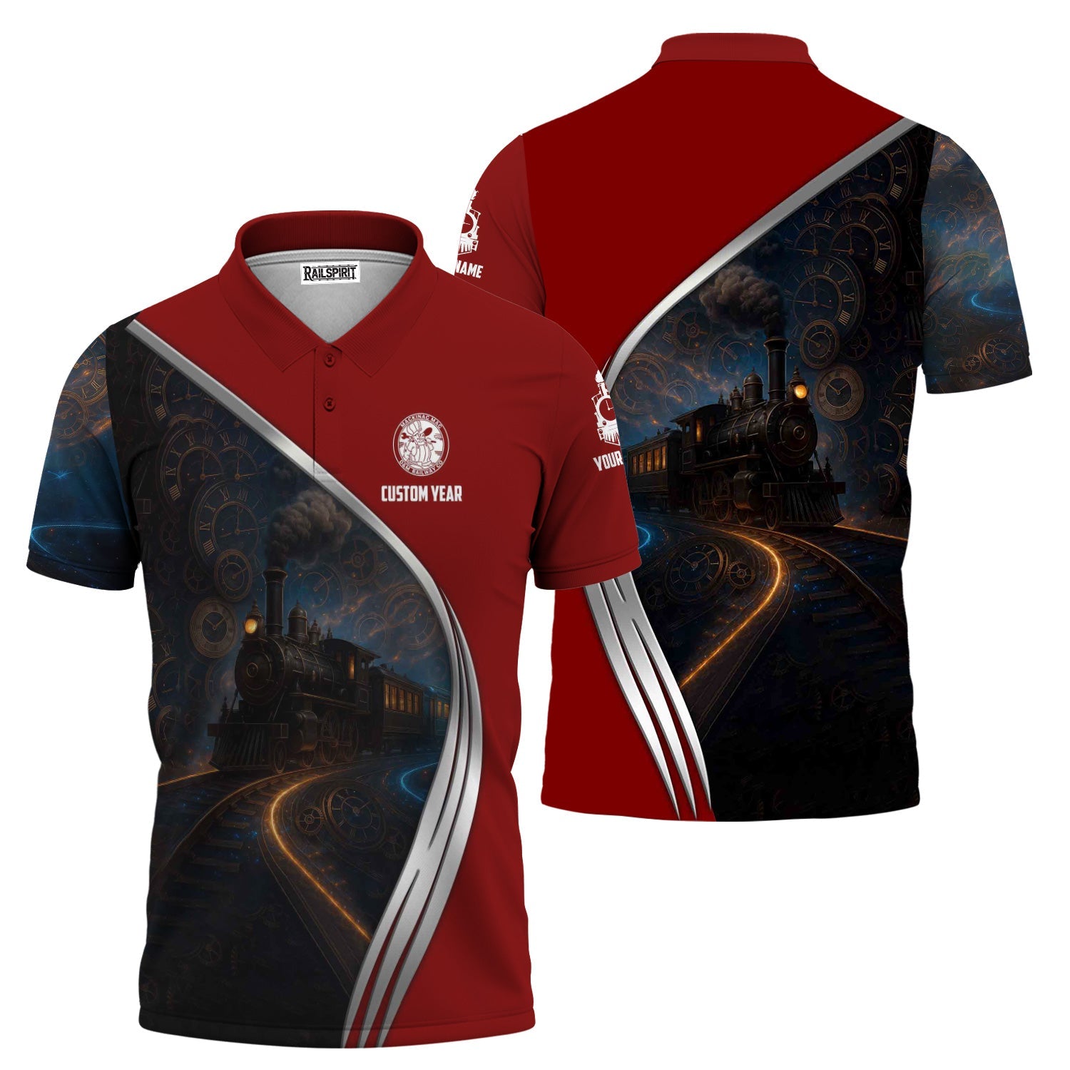 Railspirit Personalized Detroit & Mackinac Railroad Polo Shirt Steampunk Locomotive with Custom Year Train Shirt