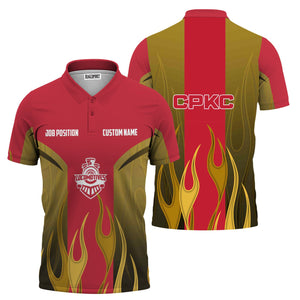 Railspirit Custom Name and Job Title Canadian Pacific Kansas City Polo Shirt Flame Graphic CPKC Train Shirt