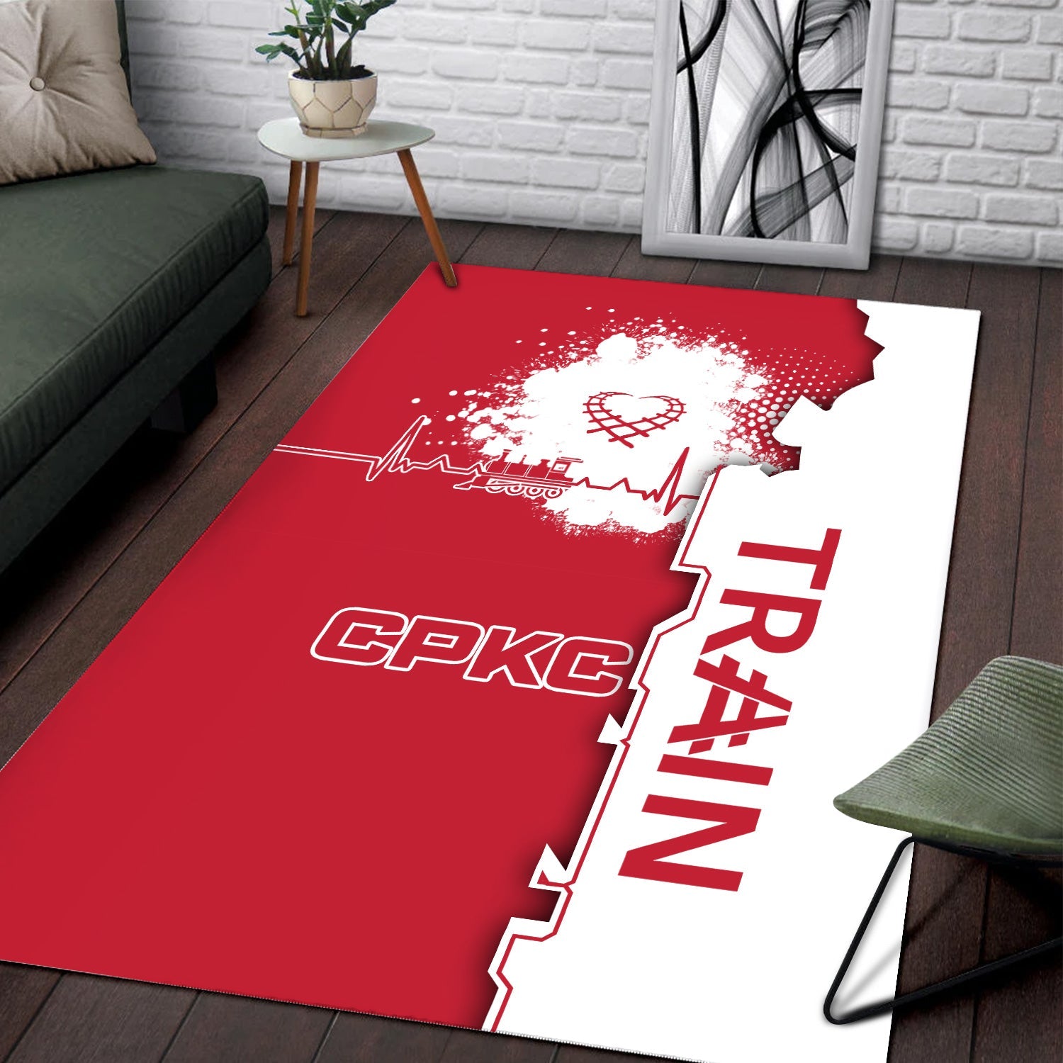 Railspirit Canadian Pacific Kansas City Area Rug Engine Heartbeat and Track Love Style CPKC Rug Gift Idea For Train Lovers