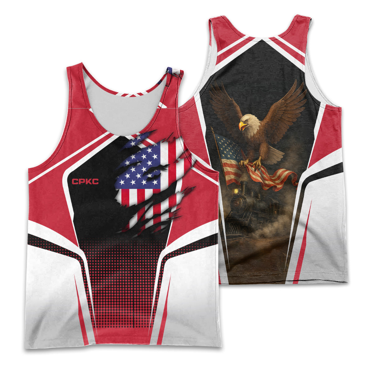 Railspirit Personalized Canadian Pacific Kansas City Men Tank Top American Eagle Vintage Train CPKC Shirt