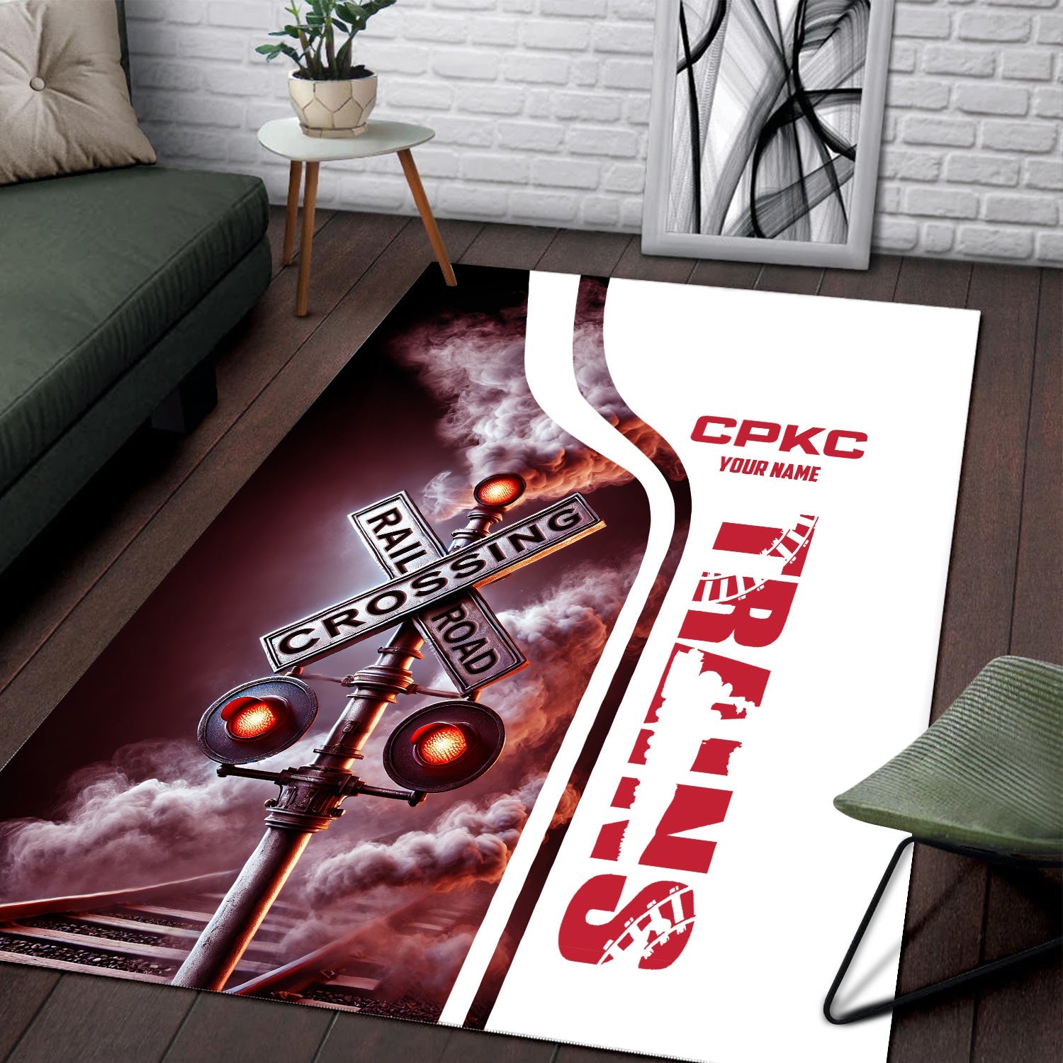 Railspirit Personalized Canadian Pacific Kansas City Area Rug Railroad Crossing Sign CPKC Rug All Over Print