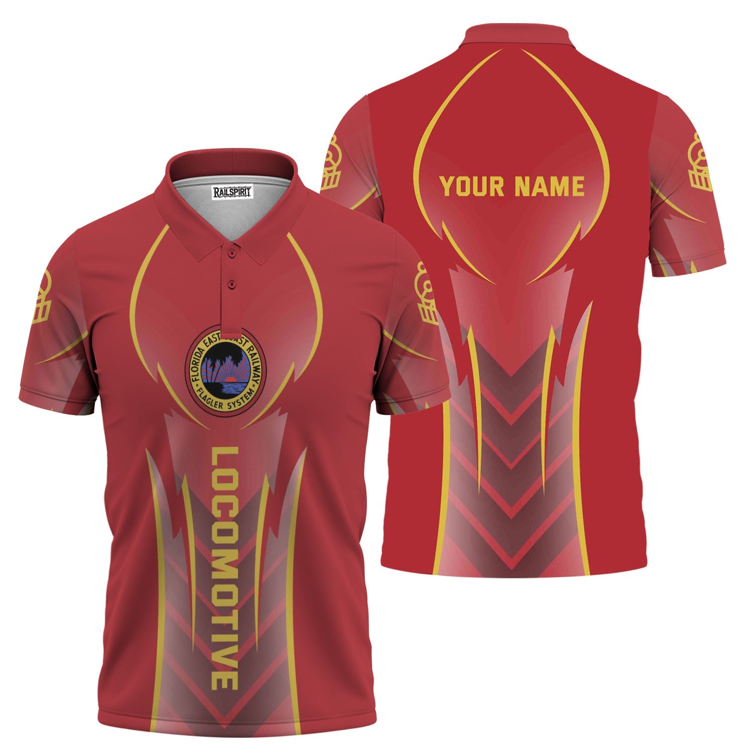 Railspirit Personalized Florida East Coast Railway Polo Shirt Striking Line Style Train Shirt For Locomotive Lovers