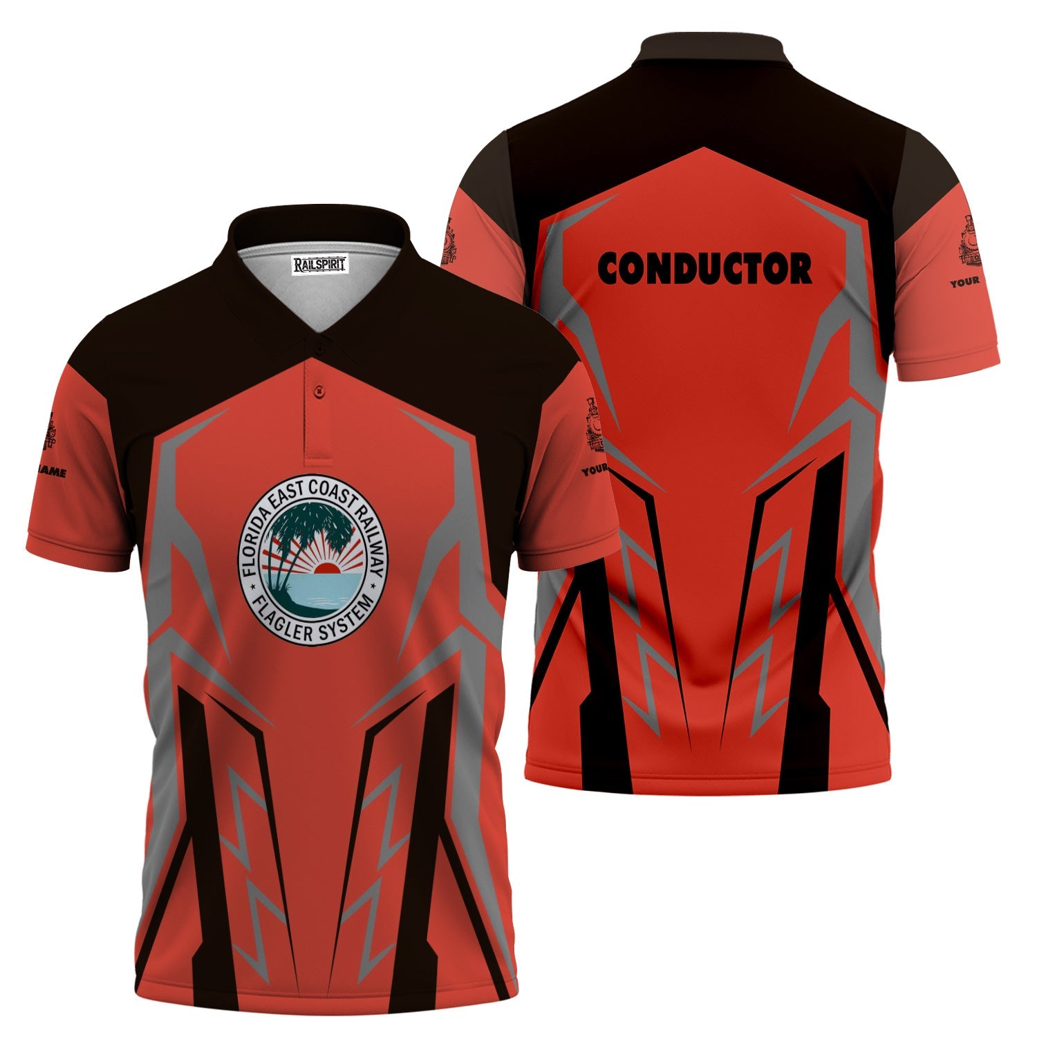 Railspirit Personalized Florida East Coast Railway Polo Shirt Futuristic Design with Custom Job Train Shirt