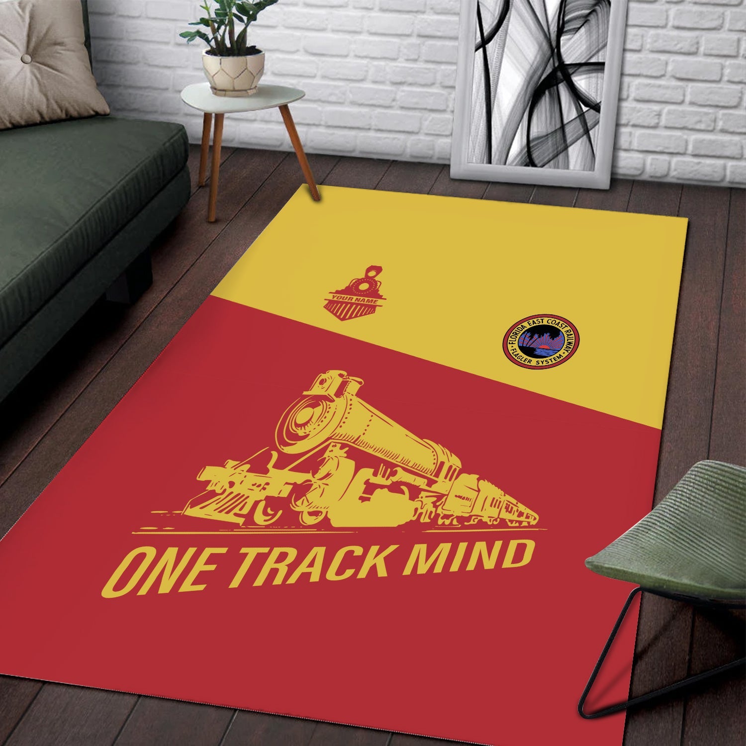 Railspirit Personalized Florida East Coast Railway Area Rug One Track Mind Train Rug Gift Idea For Train Lover