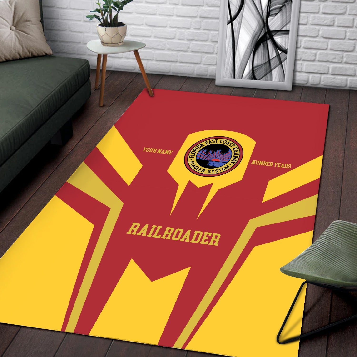 Railspirit Personalized Florida East Coast Railway Area Rug Custom Year Railroader Rug Gift Idea For Train Lover