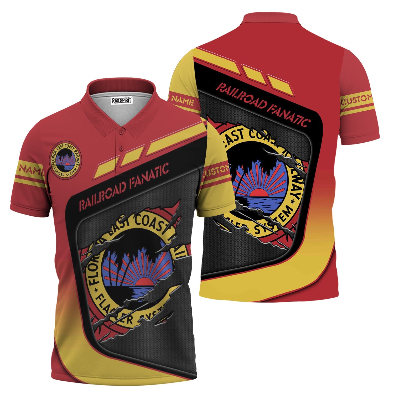 Railspirit Personalized Florida East Coast Railway Polo Shirt Ripped Texture Style Train Shirt For Railroad Fanatic