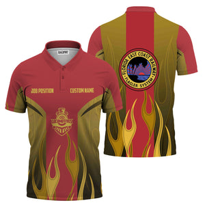 Railspirit Custom Name and Job Title Florida East Coast Railway Polo Shirt Flame Graphic Train Shirt