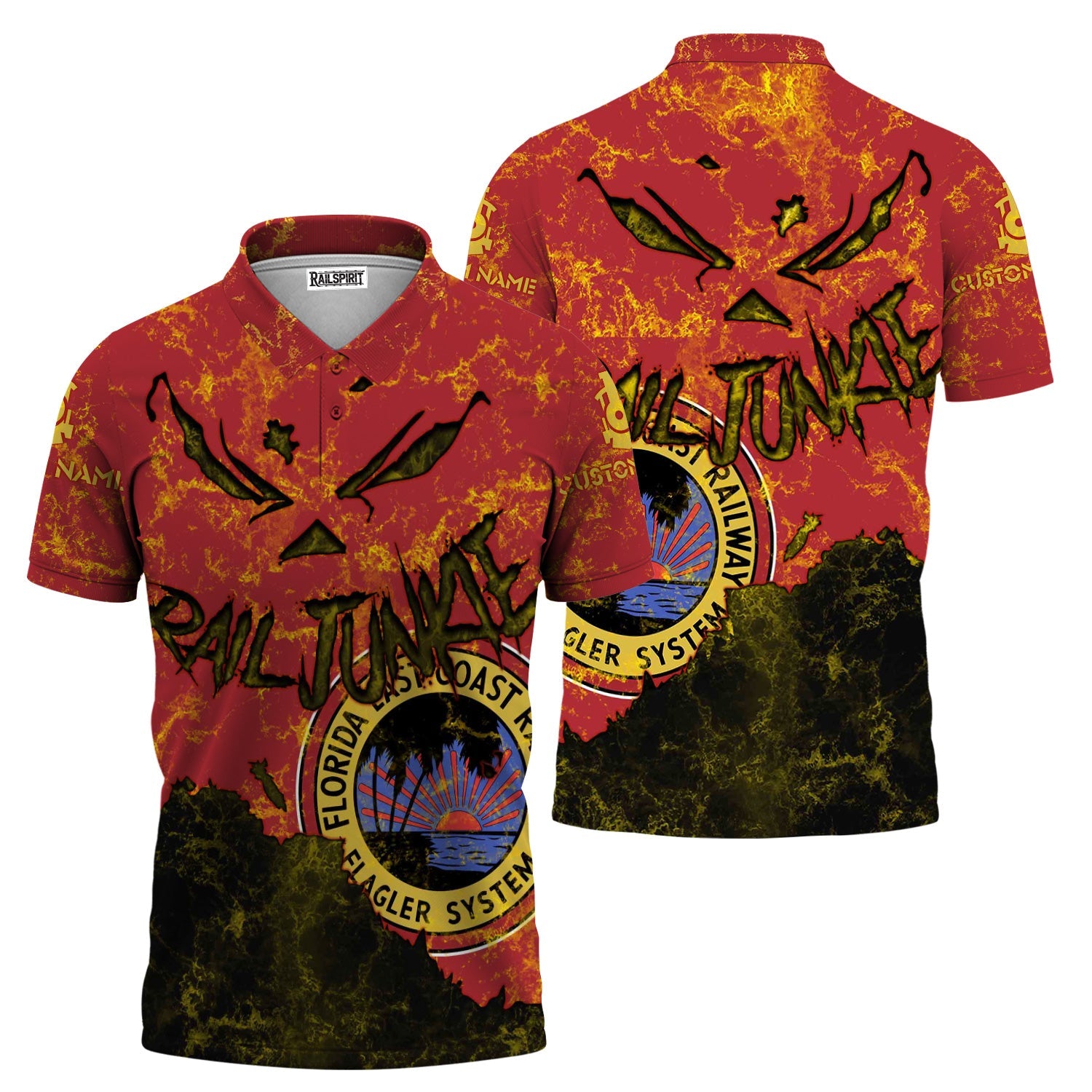 Railspirit Personalized Florida East Coast Railway Polo Shirt Torn Graphic Style Train Shirt For Rail Junkie