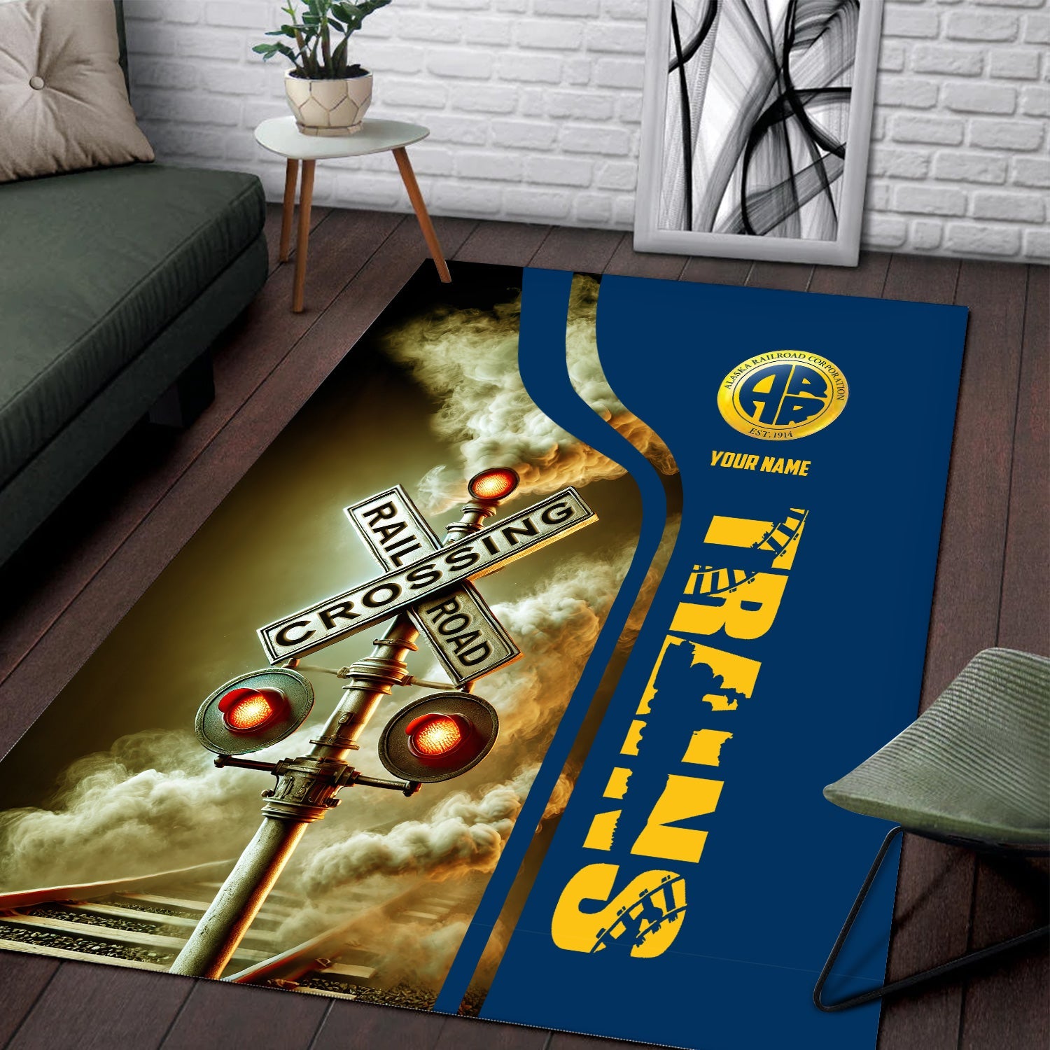 Railspirit Personalized Alaska Railroad Area Rug Railroad Crossing Sign Rug All Over Print