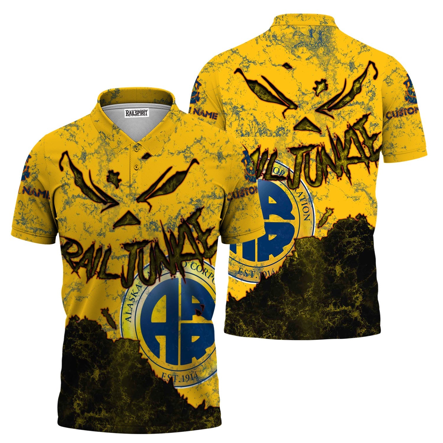 Railspirit Personalized Alaska Railroad Polo Shirt Torn Graphic Style Train Shirt For Rail Junkie