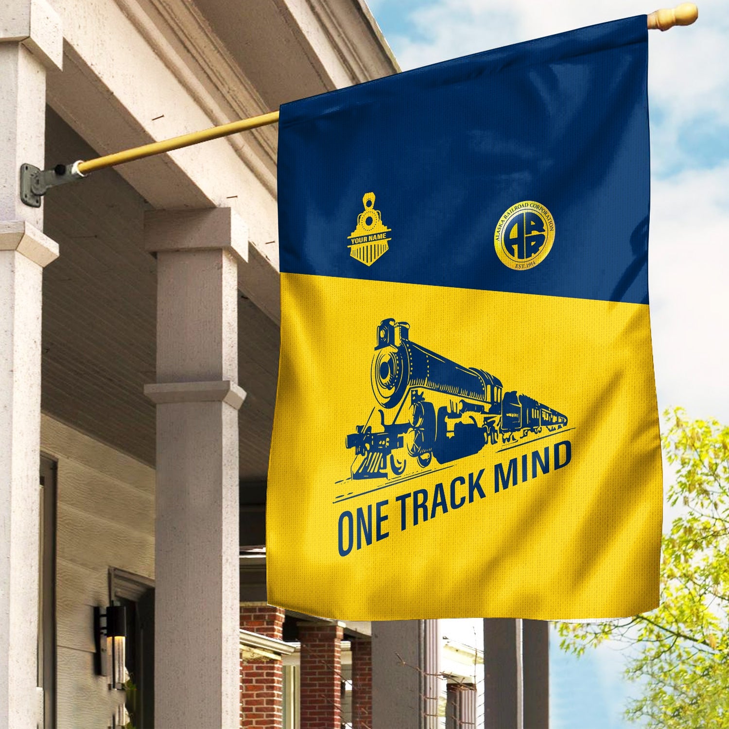 Railspirit Personalized Alaska Railroad Garden Flag One Track Mind Flag Gift Idea For Train Lover