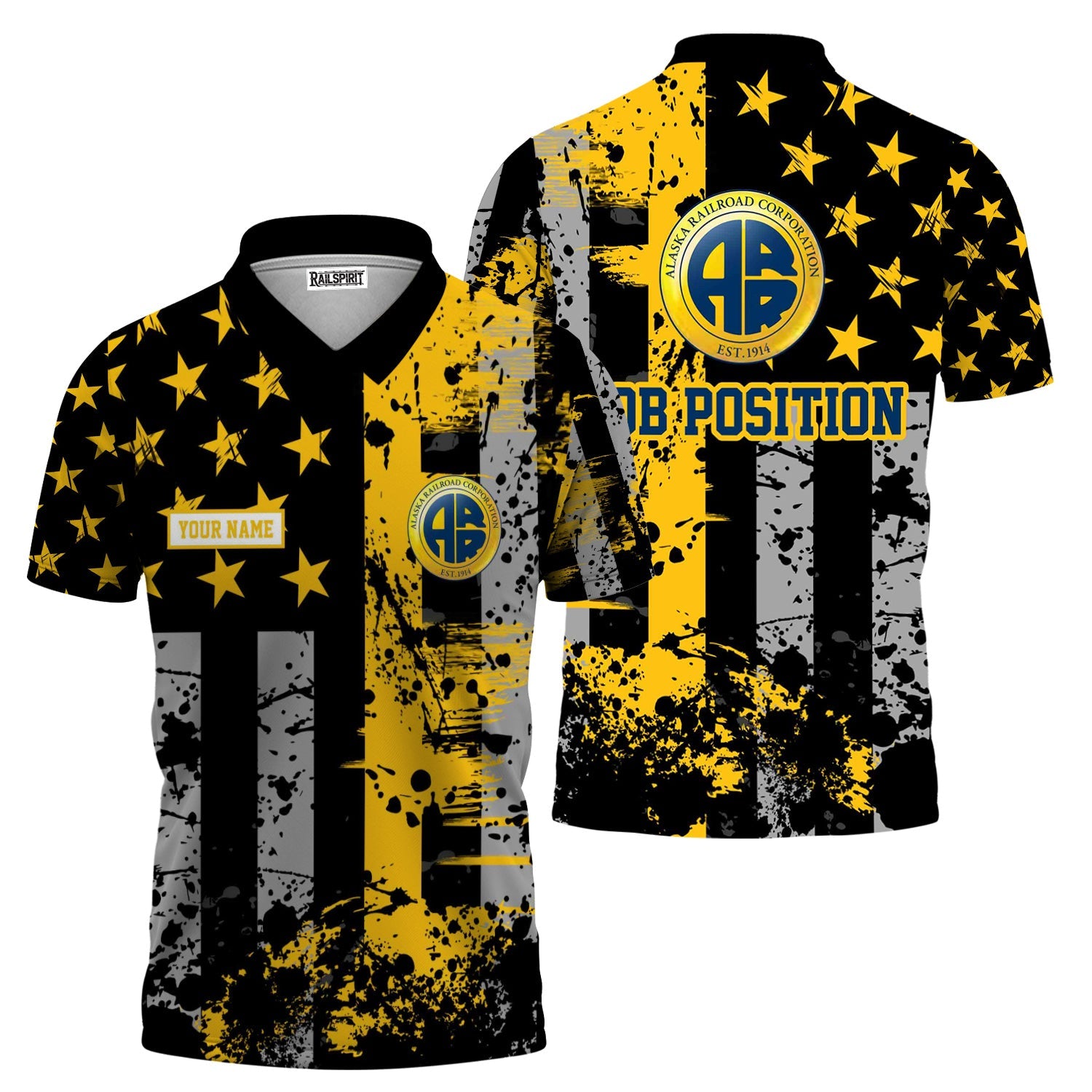 Railspirit Personalized Alaska Railroad Polo Shirt Artistic Paint American Flag Style Train Shirt