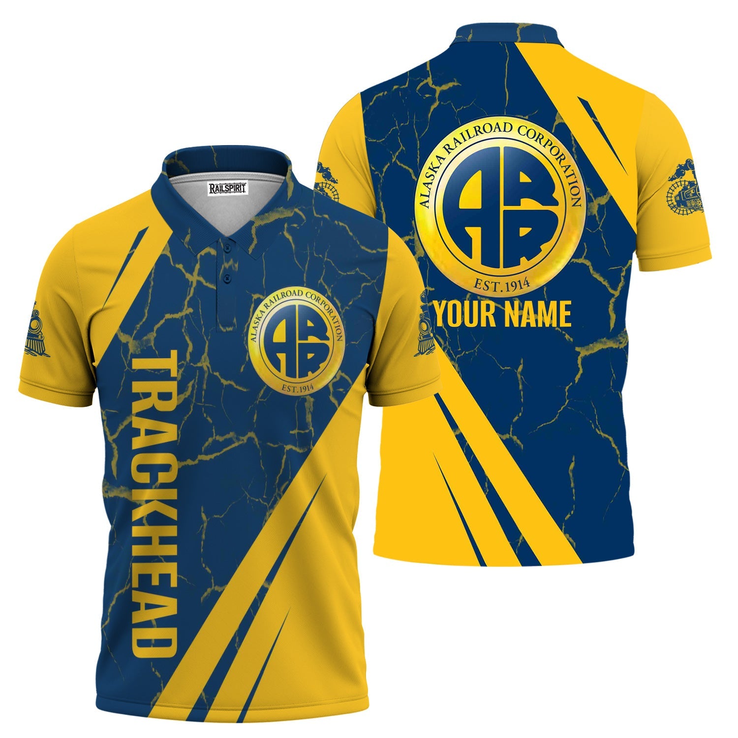 Railspirit Personalized Alaska Railroad Polo Shirt Crackle Texture Style Train Shirt For Trackhead