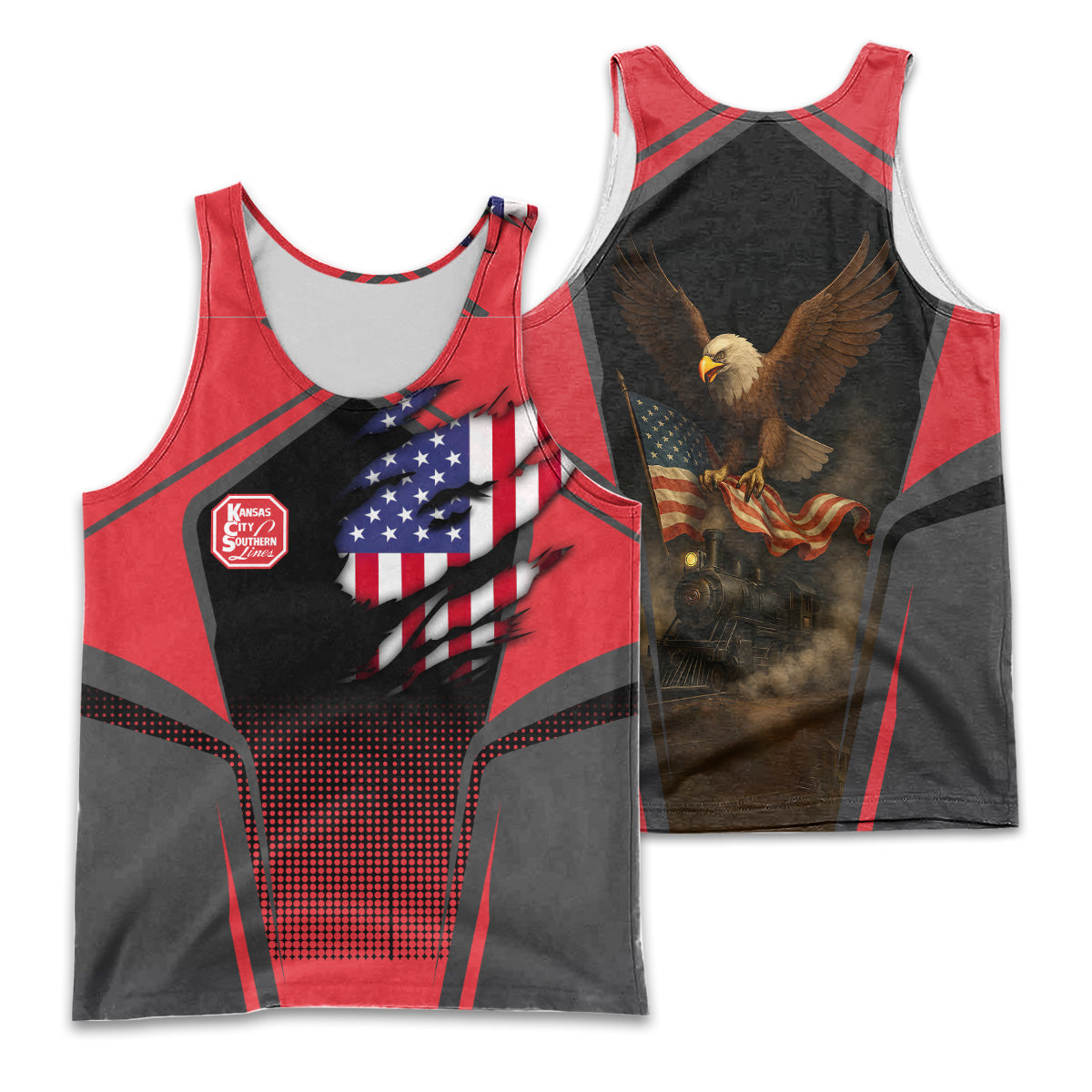 Railspirit Personalized Kansas City Southern Men Tank Top American Eagle Vintage Train Shirt