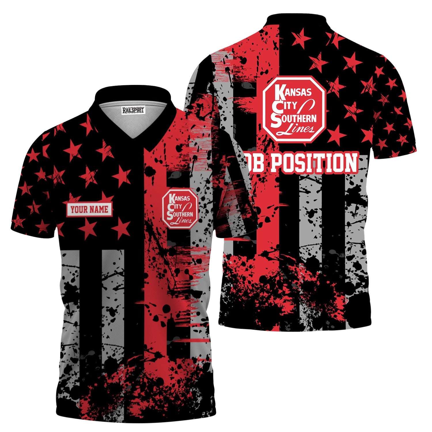 Railspirit Personalized Kansas City Southern Polo Shirt Artistic Paint American Flag Style Train Shirt