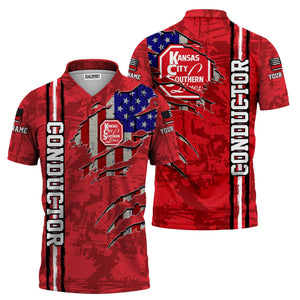 Railspirit Personalized Kansas City Southern Polo Shirt USA Flag Claw Art with Custom Job Train Shirt