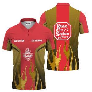 Railspirit Custom Name and Job Title Kansas City Southern Polo Shirt Flame Graphic Train Shirt