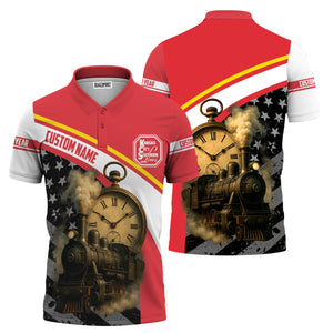 Railspirit Personalized Kansas City Southern Polo Shirt Classic Steam Engine With Retro Pocket Watch Shirt All Over Print