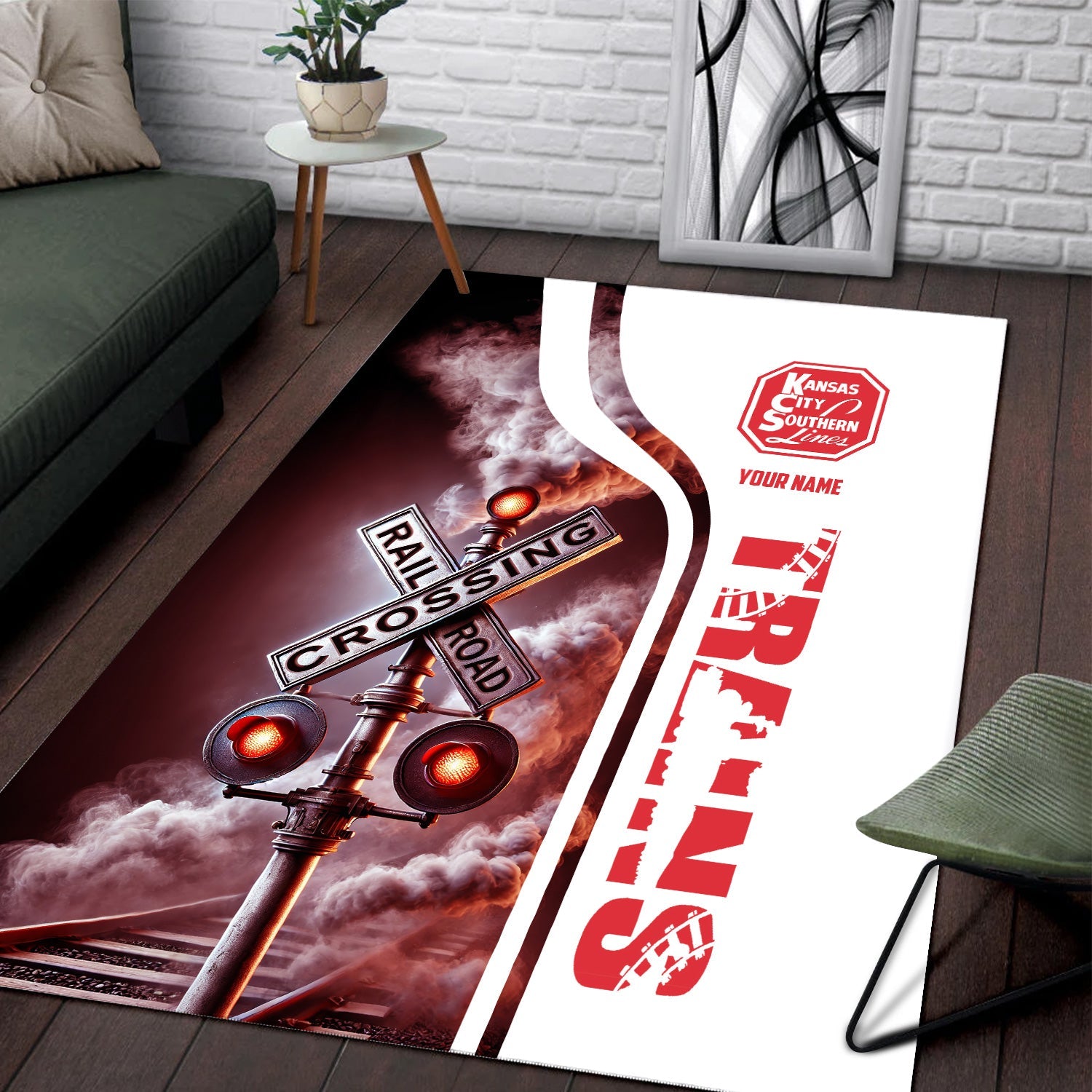 Railspirit Personalized Kansas City Southern Area Rug Railroad Crossing Sign Rug All Over Print