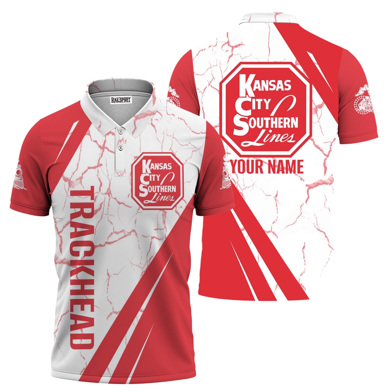 Railspirit Personalized Kansas City Southern Polo Shirt Crackle Texture Style Train Shirt For Trackhead