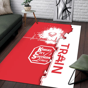 Railspirit Kansas City Southern Area Rug Engine Heartbeat and Track Love Style Rug Gift Idea For Train Lovers