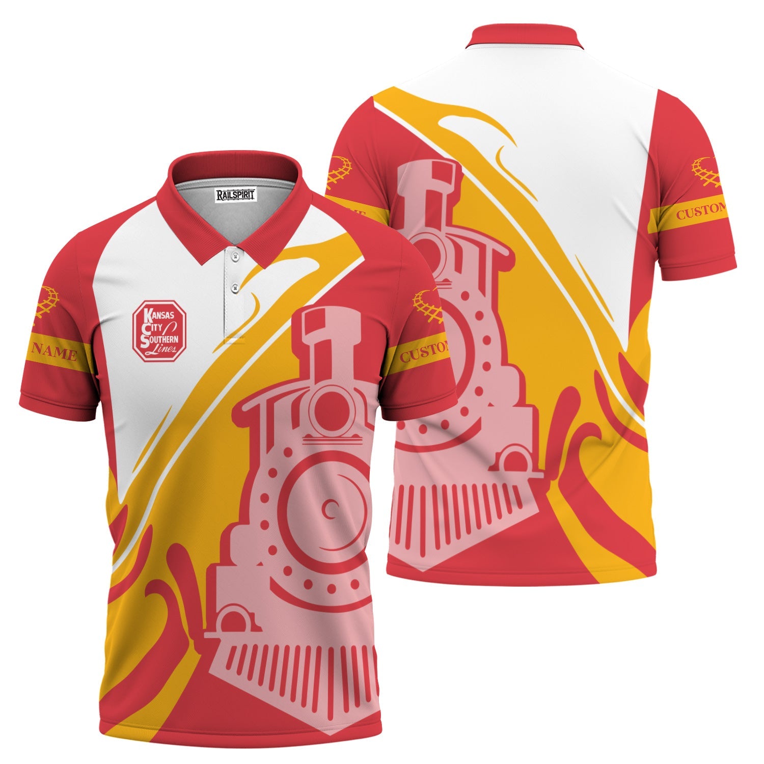 Railspirit Personalized Kansas City Southern Polo Shirt Flame-Inspired Style Shirt Gift Idea For Train Lovers
