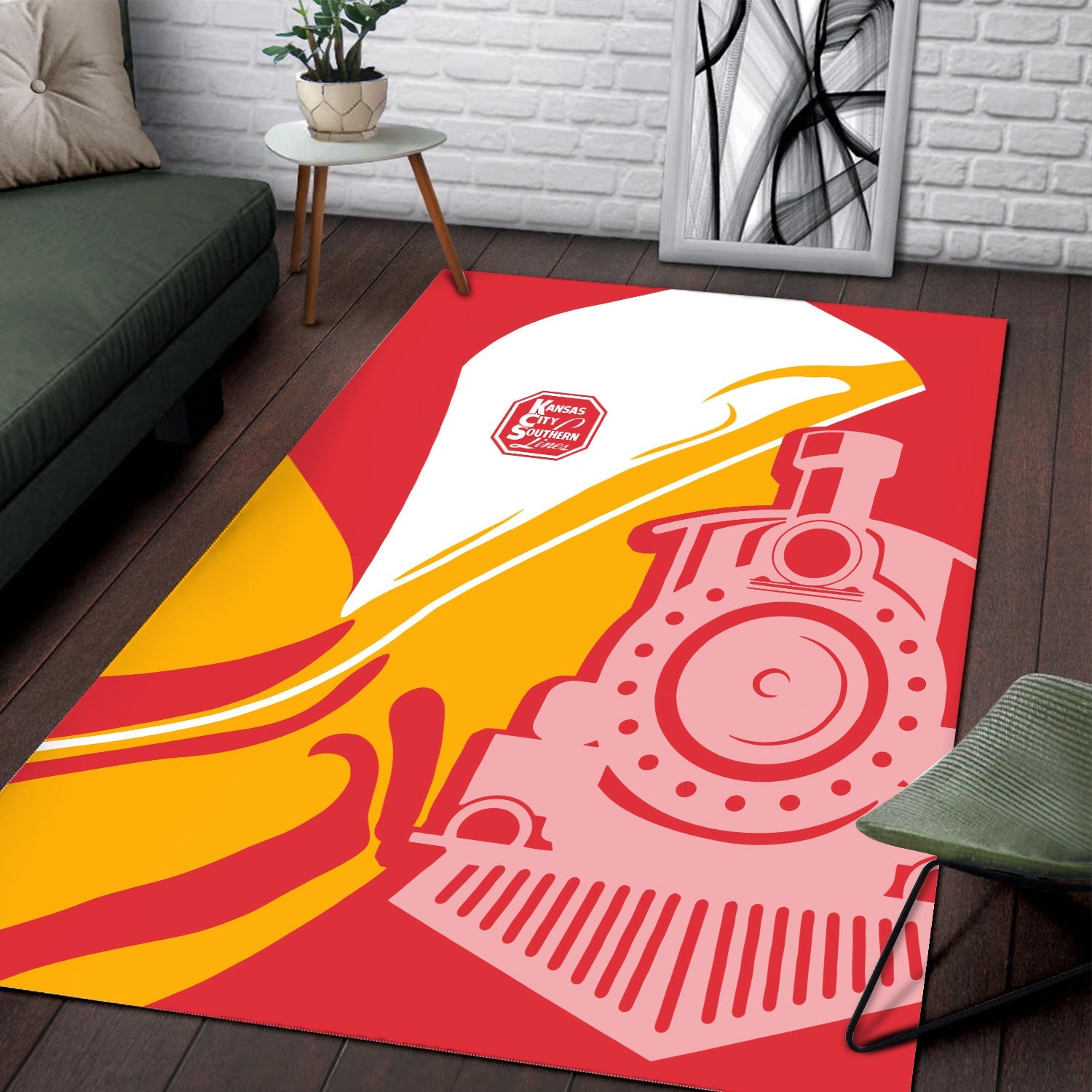Railspirit Kansas City Southern Area Rug Flame-Inspired Style Rug Gift Idea For Train Lovers