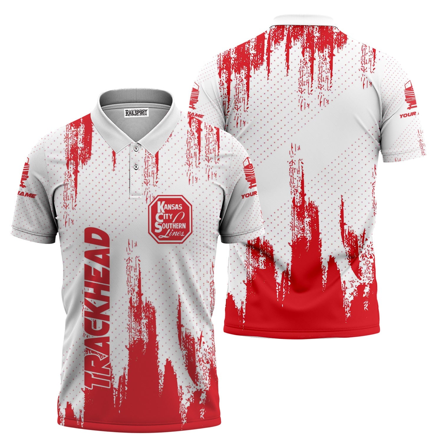Railspirit Personalized Kansas City Southern Polo Shirt Paint Impact Design Train Shirt for Trackhead