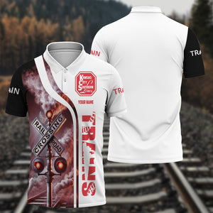 Railspirit Personalized Kansas City Southern Polo Shirt Crossing Railroad Sign American Locomotive Train Shirt All Over Print