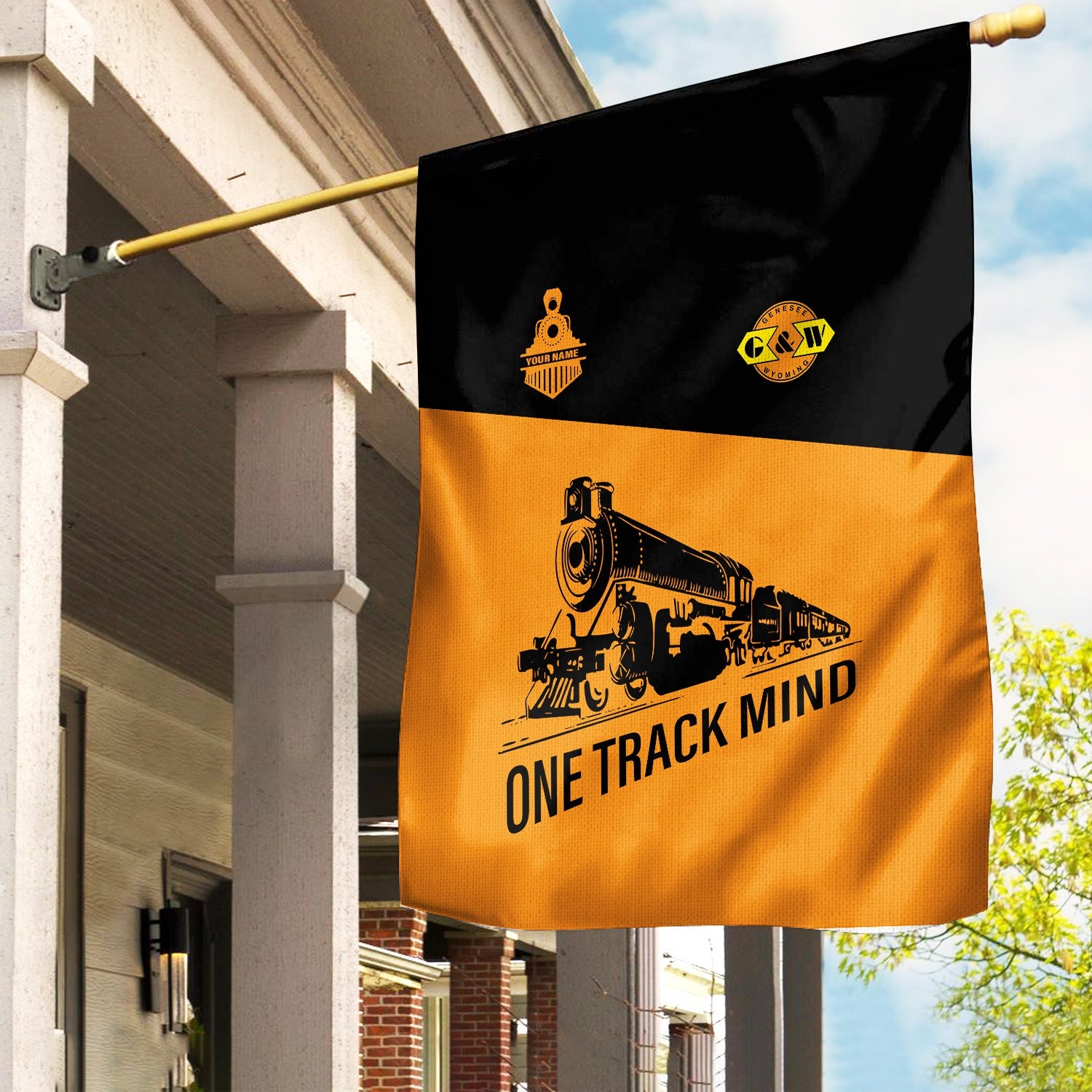 Railspirit Personalized Genesee & Wyoming Inc. Railroad Garden Flag One Track Mind Flag Gift Idea For Train Lover