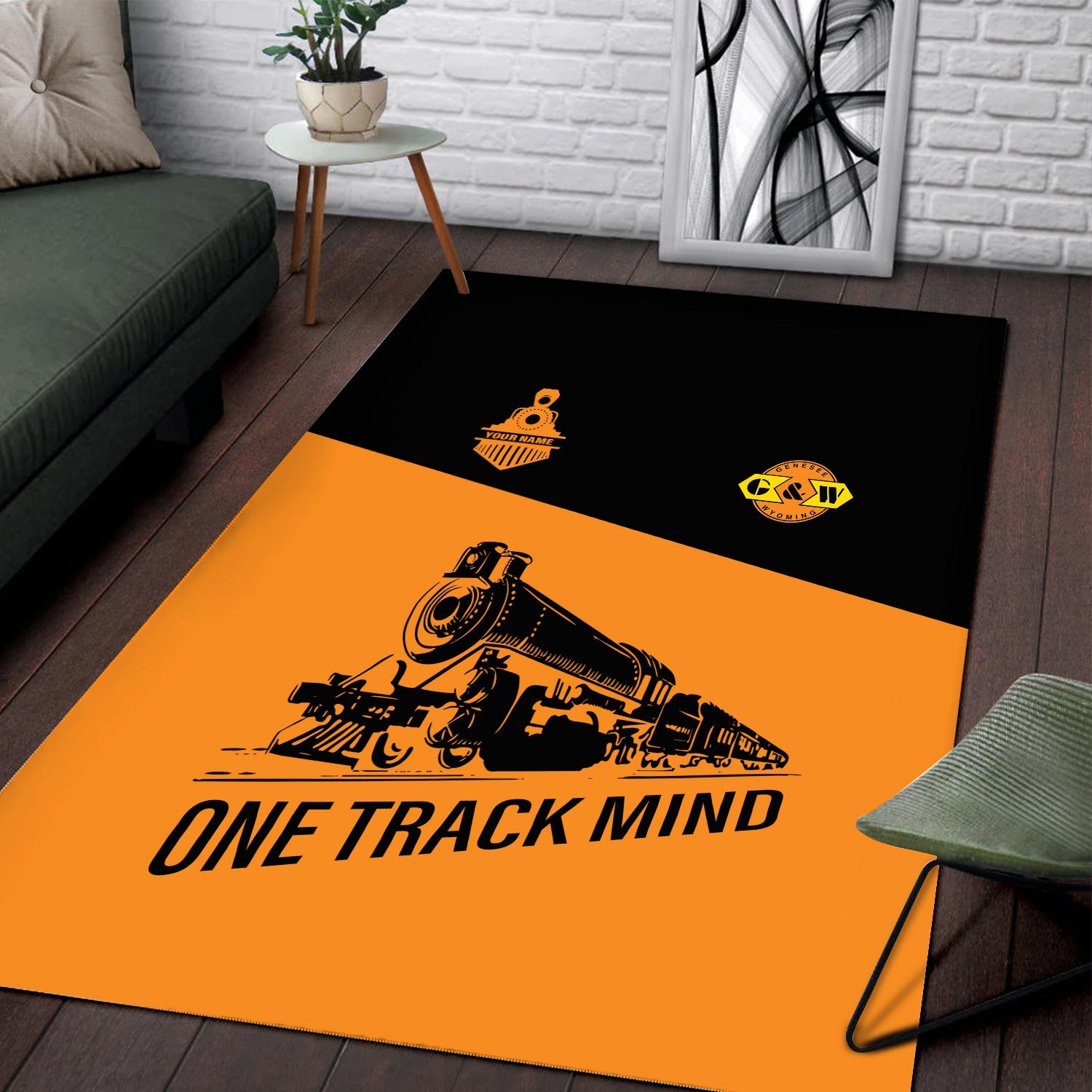 Railspirit Personalized Genesee & Wyoming Inc. Railroad Area Rug One Track Mind Train Rug Gift Idea For Train Lover