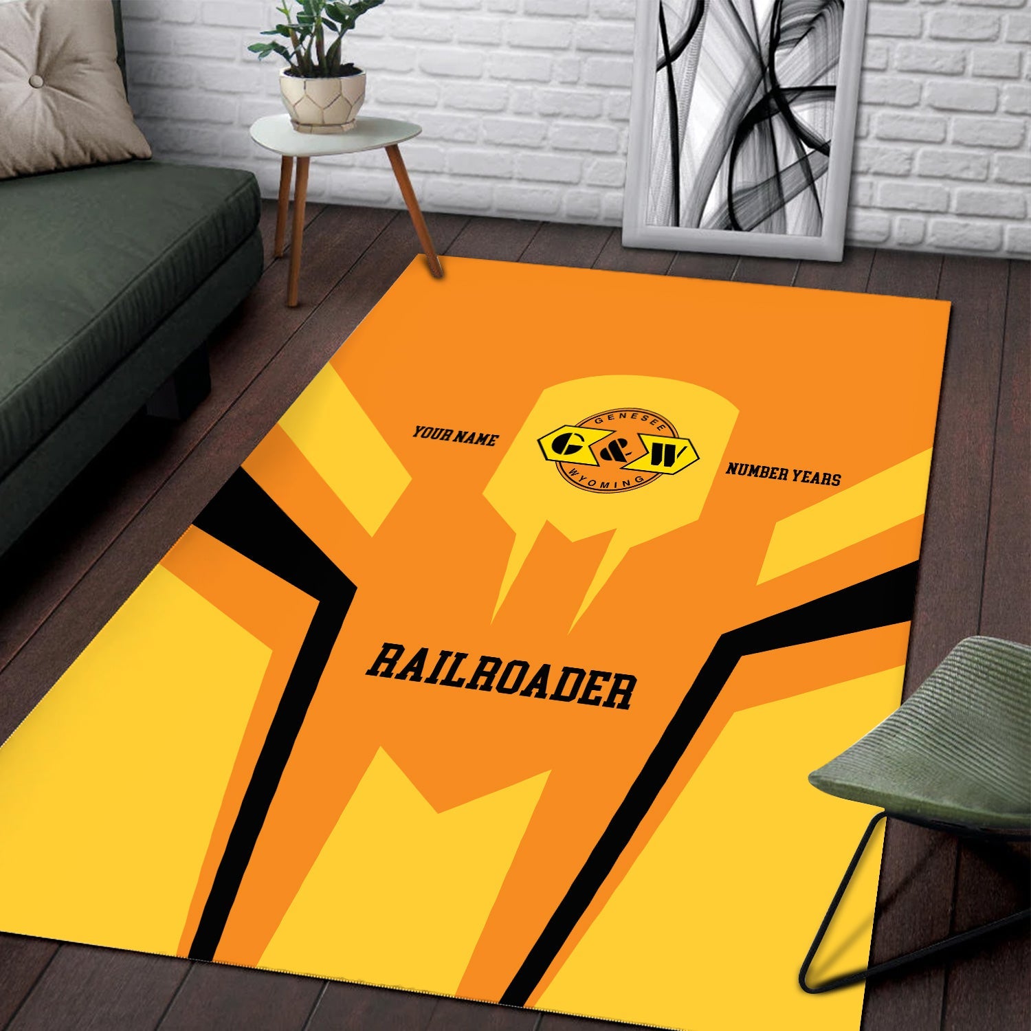 Railspirit Personalized Genesee & Wyoming Inc. Railroad Area Rug Custom Year Railroader Rug Gift Idea For Train Lover