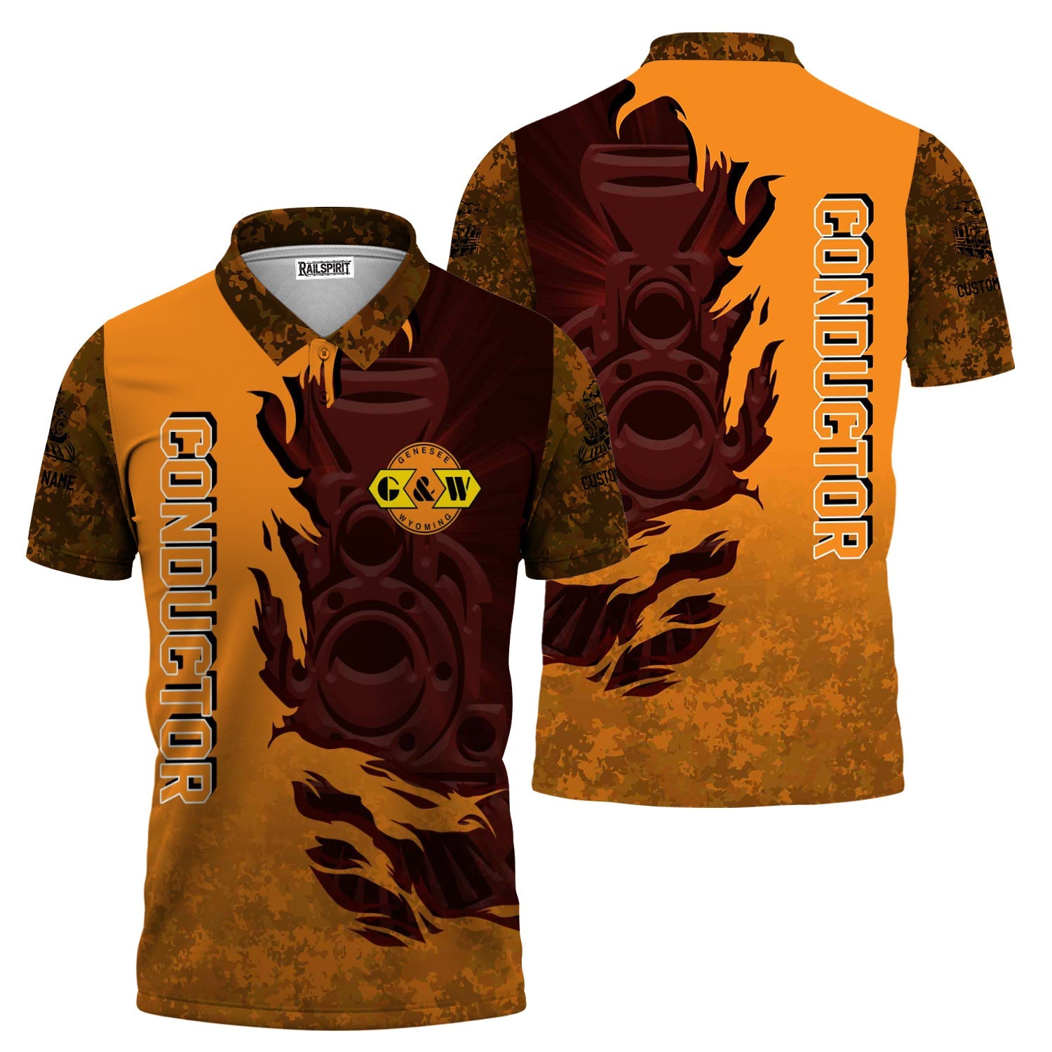 Railspirit Personalized Genesee & Wyoming Inc. Railroad Polo Shirt Blazing Style with Custom Position Train Shirt