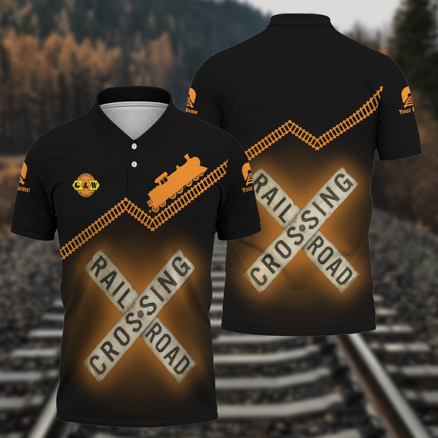 Railspirit Personalized Genesee & Wyoming Inc. Railroad Polo Shirt Railroad Crossing Printed Train Track Shirt