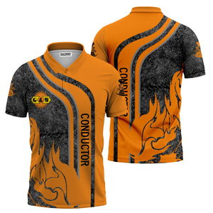 Railspirit Personalized Genesee & Wyoming Inc. Railroad Polo Shirt Flame Design with Custom Job Position Train Shirt