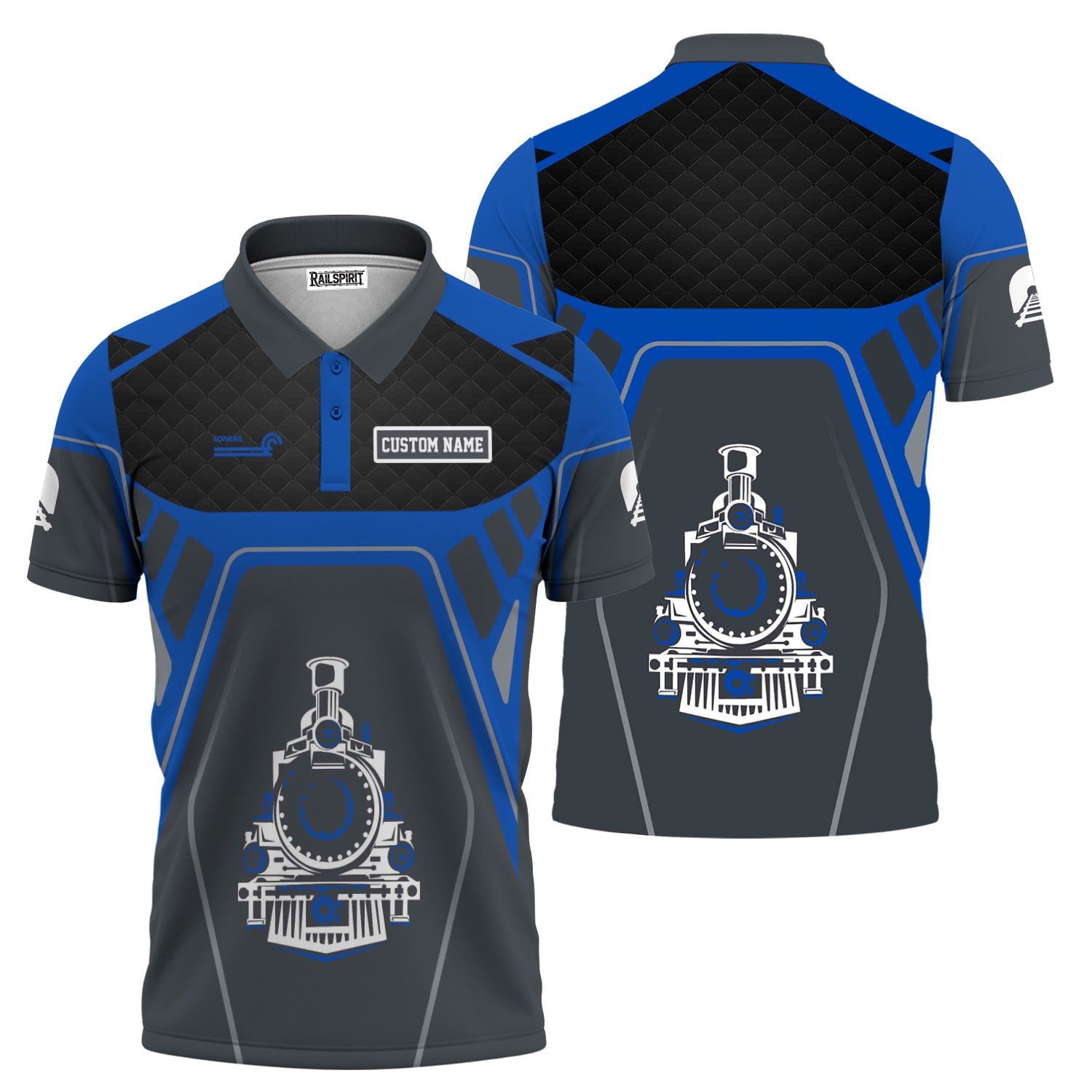 Railspirit Personalized Conrail Railroad Polo Shirt Steam Locomotive Engine Graphic Train Shirt All Over Print