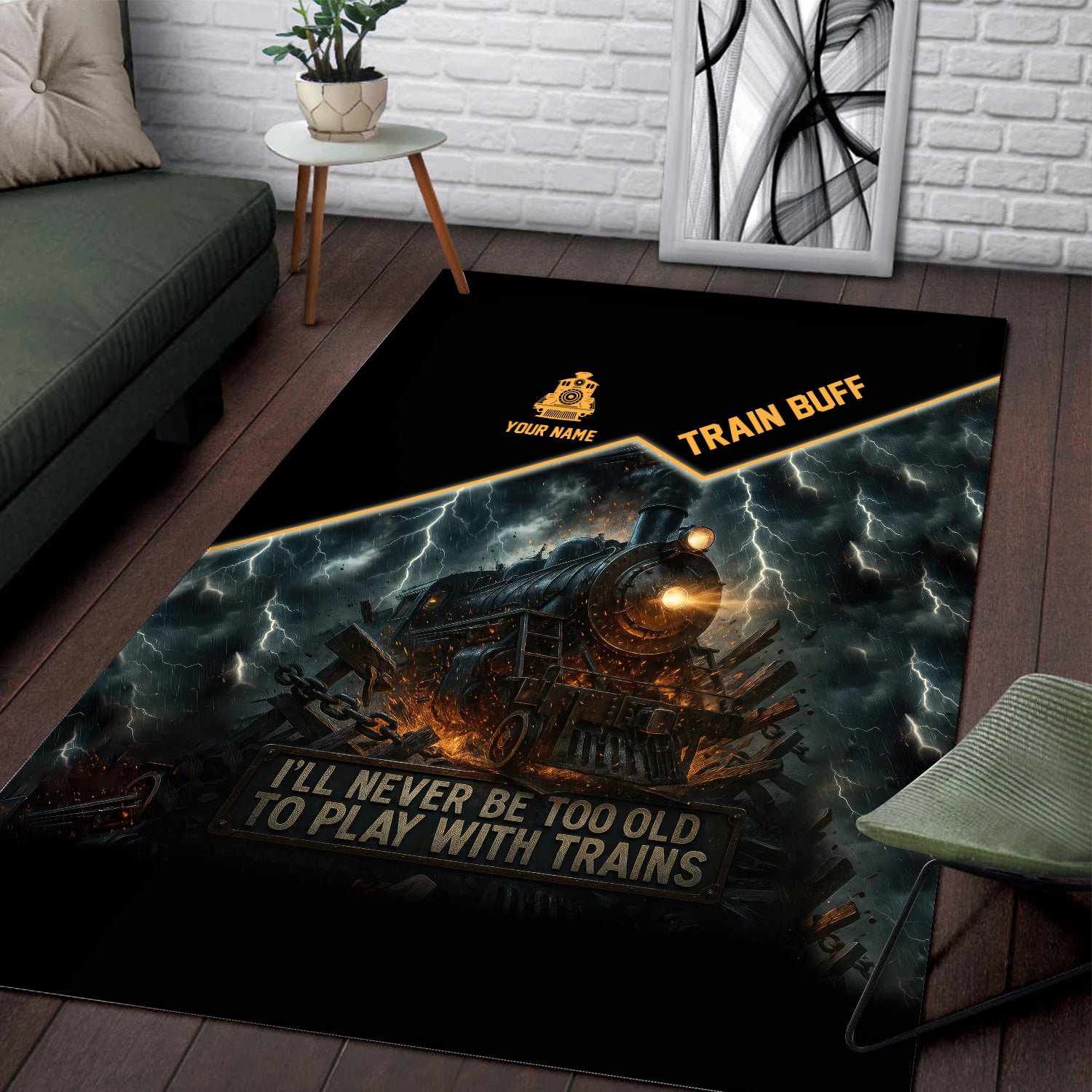 Railspirit Personalized Train Buff Area Rug I'll Never Too Old To Play With Trains Rug For Train Lovers