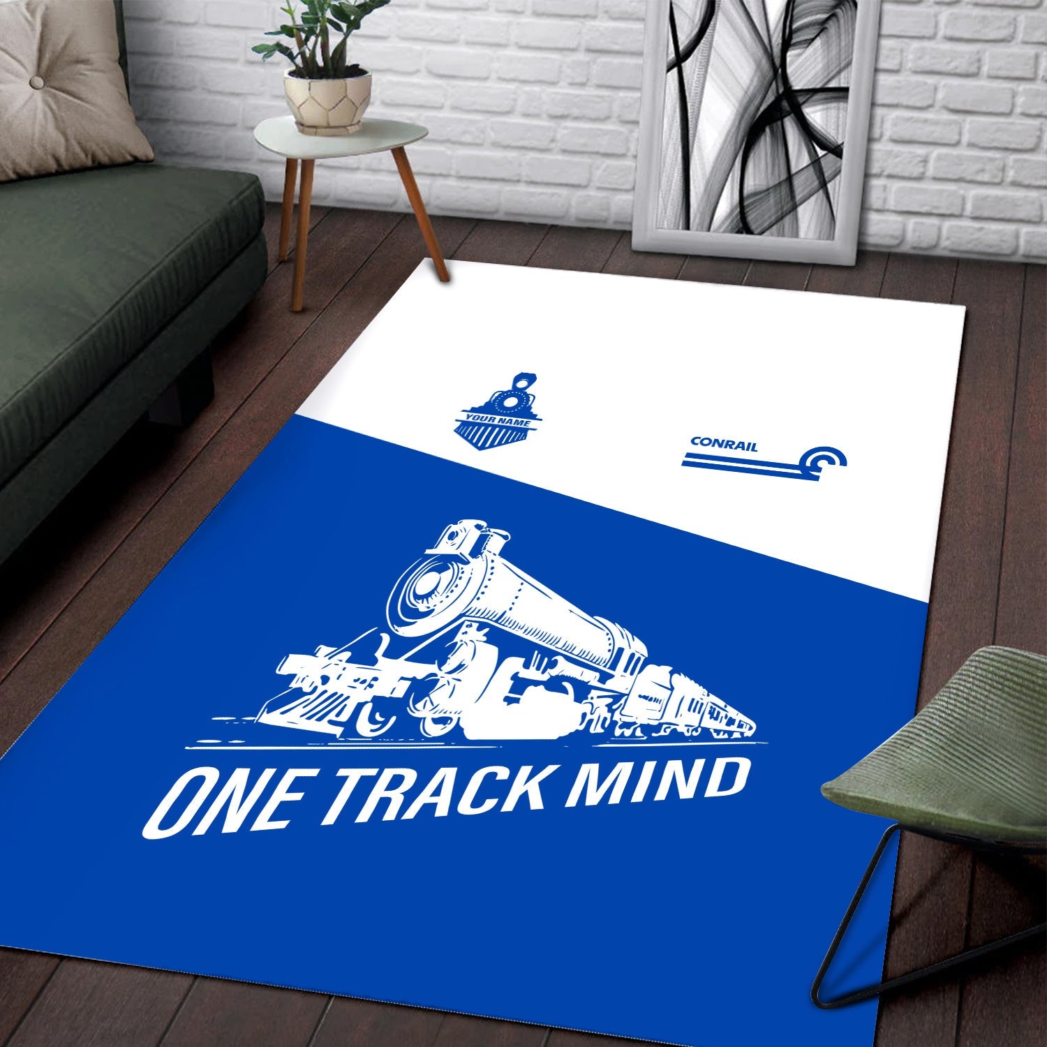 Railspirit Personalized Conrail Railroad Area Rug One Track Mind Train Rug Gift Idea For Train Lover