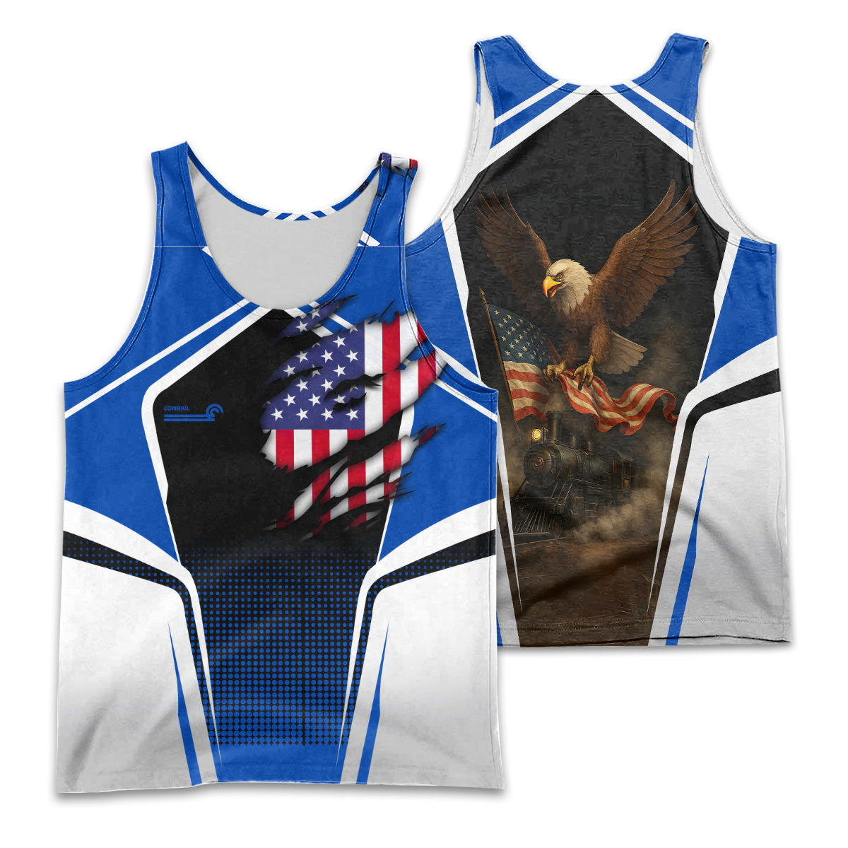 Railspirit Personalized Conrail Railroad Men Tank Top American Eagle Vintage Train Shirt