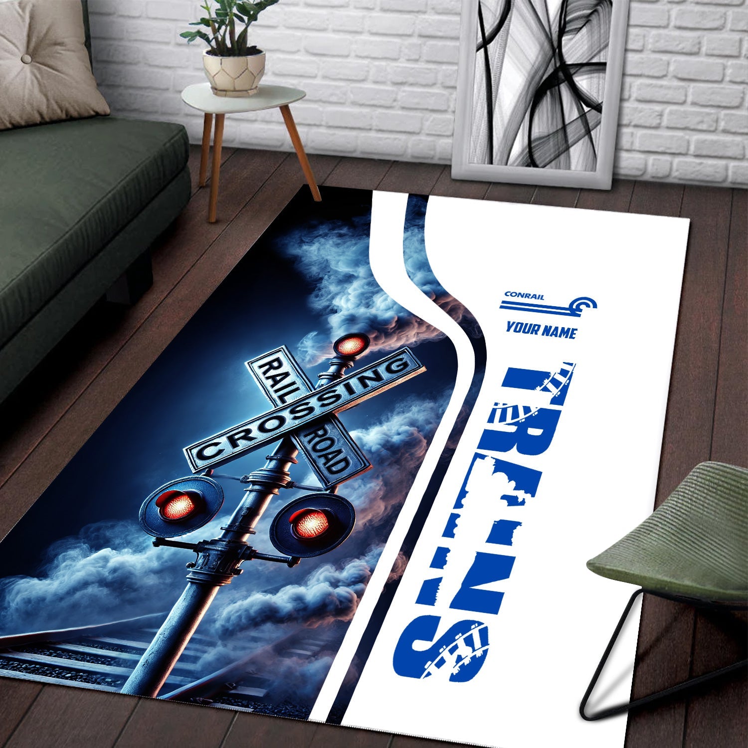 Railspirit Personalized Conrail Railroad Area Rug Railroad Crossing Sign Rug All Over Print