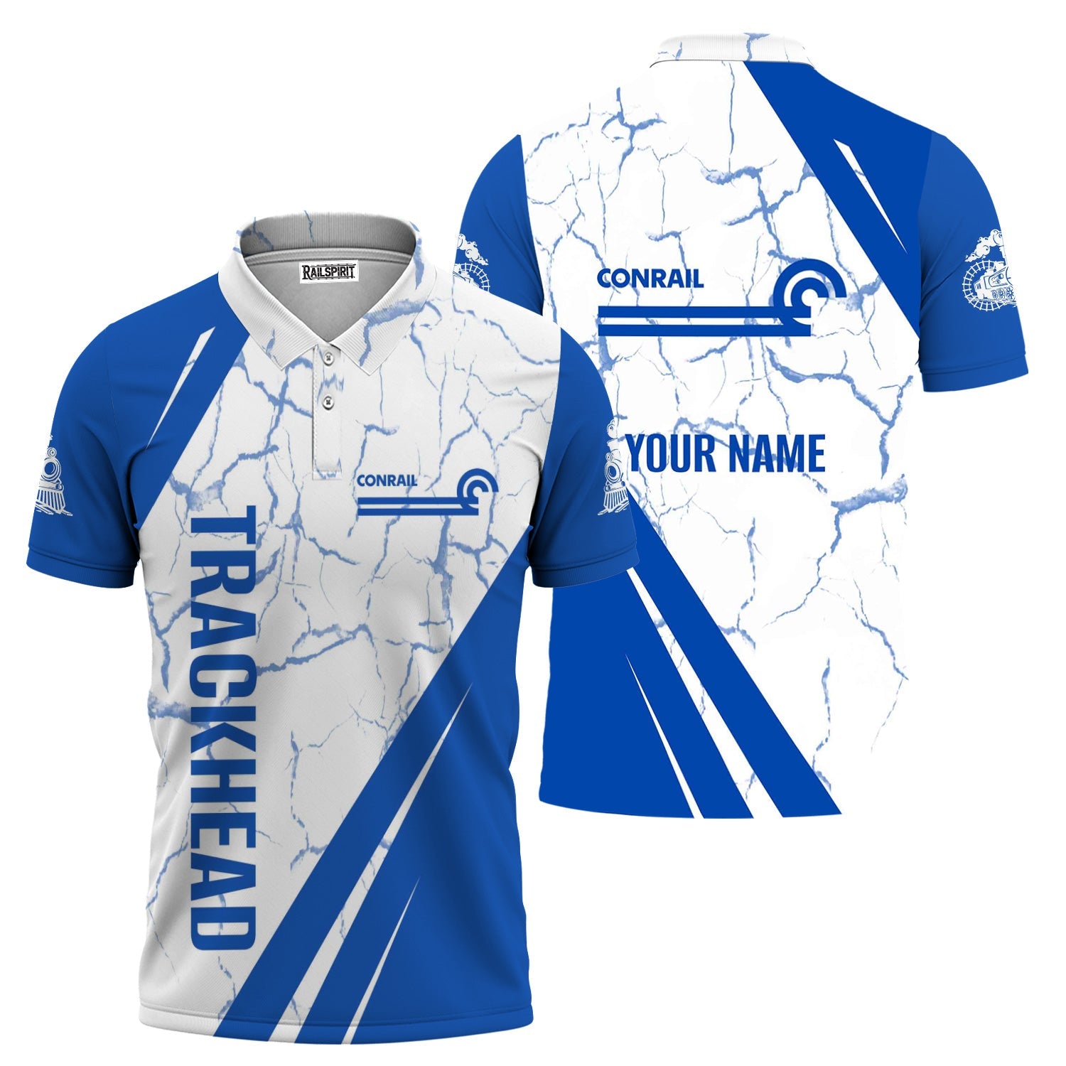 Railspirit Personalized Conrail Railroad Polo Shirt Crackle Texture Style Train Shirt For Trackhead