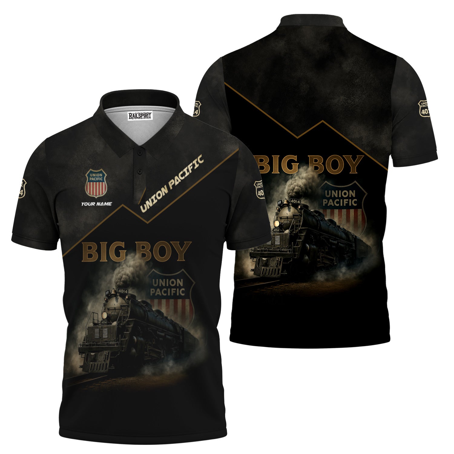 Railspirit Personalized Union Pacific Big Boy Train Polo Shirt Vintage Steam Locomotive Shirt for Train Enthusiasts