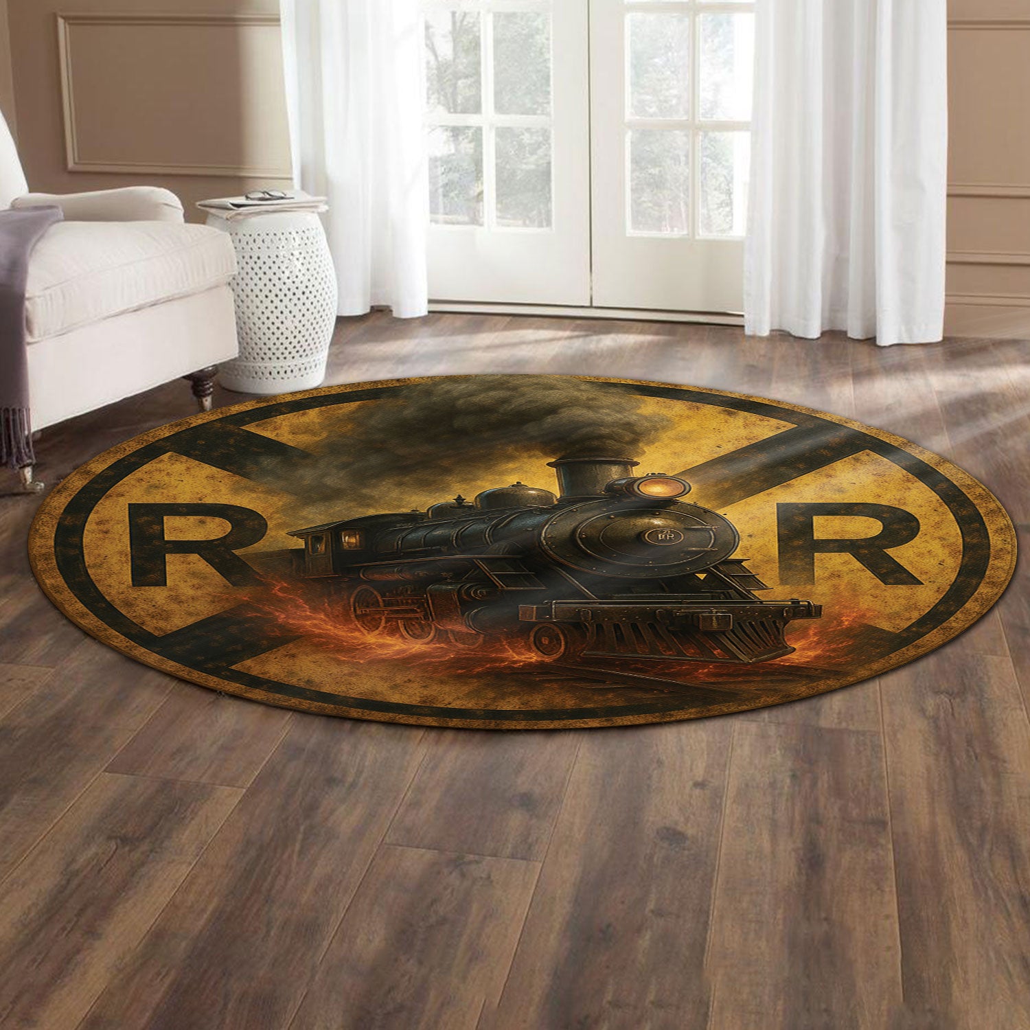 Railspirit Vintage Train R R Sign Round Mat Home Decor Rug For Train Lovers