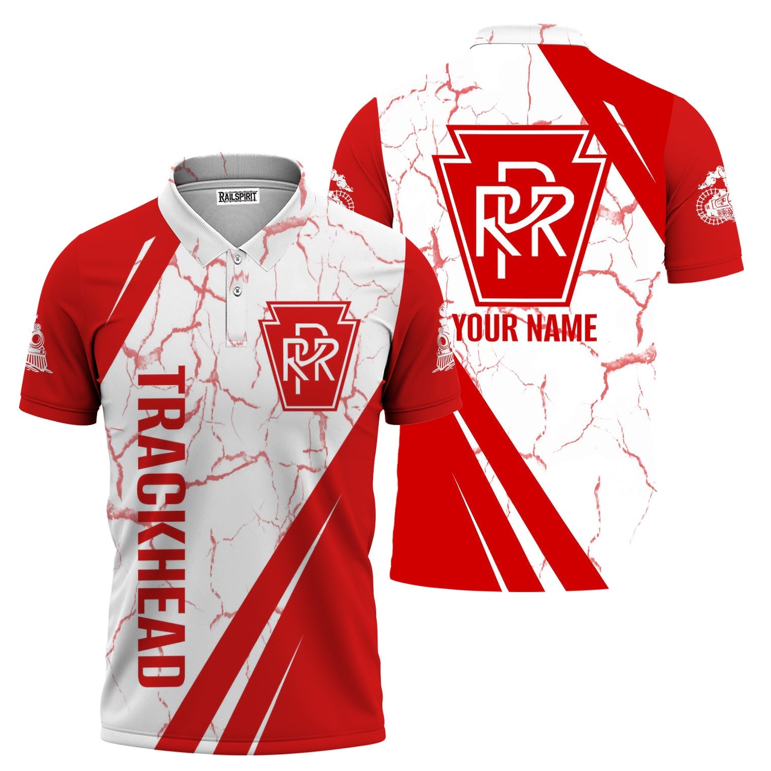 Railspirit Personalized Pennsylvania Railroad Polo Shirt Crackle Texture Style Train Shirt For Trackhead
