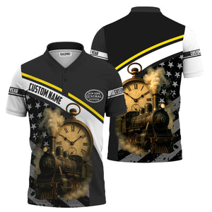 Railspirit Personalized New York Central Railroad Polo Shirt Classic Steam Engine With Retro Pocket Watch Shirt All Over Print