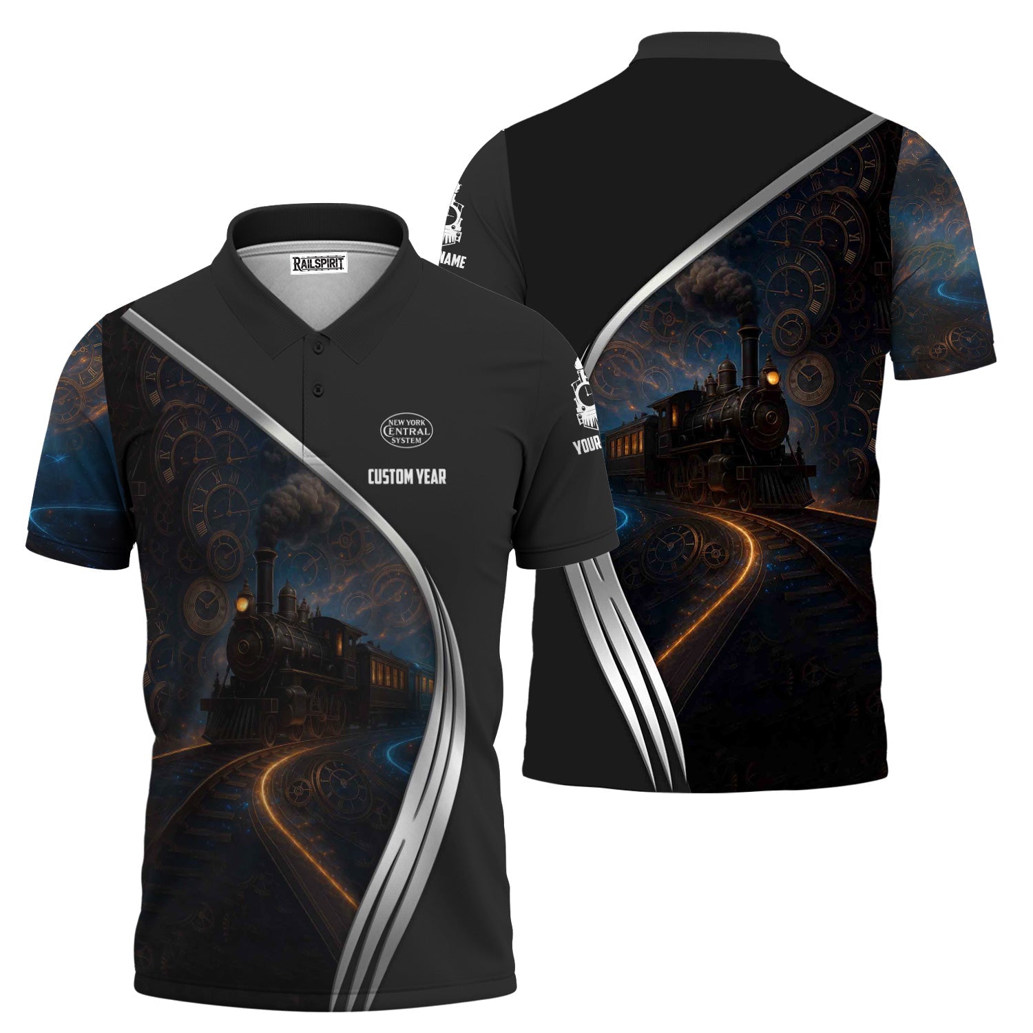 Railspirit Personalized New York Central Railroad Polo Shirt Steampunk Locomotive with Custom Year Train Shirt