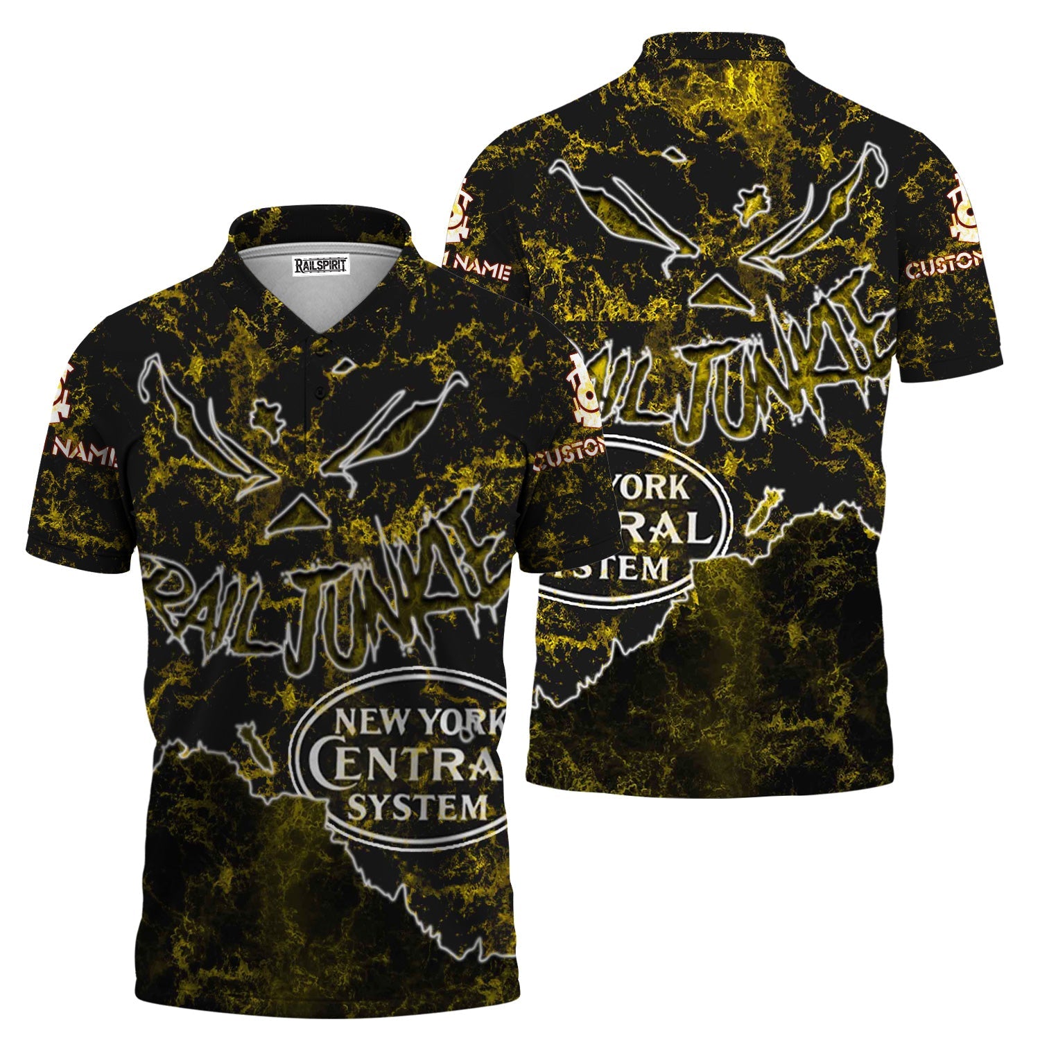 Railspirit Personalized New York Central Railroad Polo Shirt Torn Graphic Style Train Shirt For Rail Junkie