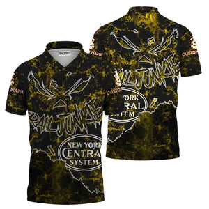 Railspirit Personalized New York Central Railroad Polo Shirt Torn Graphic Style Train Shirt For Rail Junkie