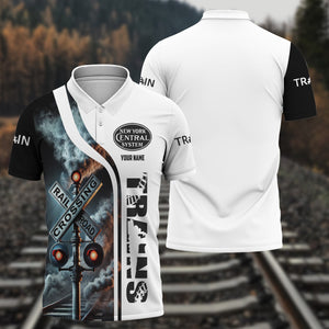 Railspirit Personalized New York Central Railroad Polo Shirt Crossing Railroad Sign American Locomotive Train Shirt All Over Print